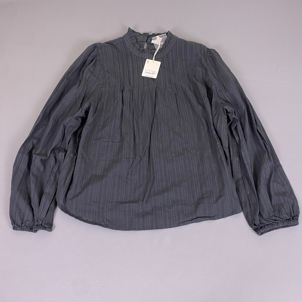 ana A New Approach Blouse Top Women's XXL‎ Pirate Black Ruffle Neck Cotton NWT
